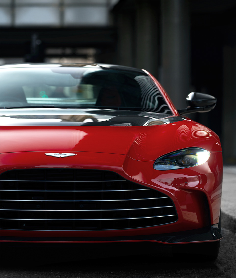 Front of red Aston Martin